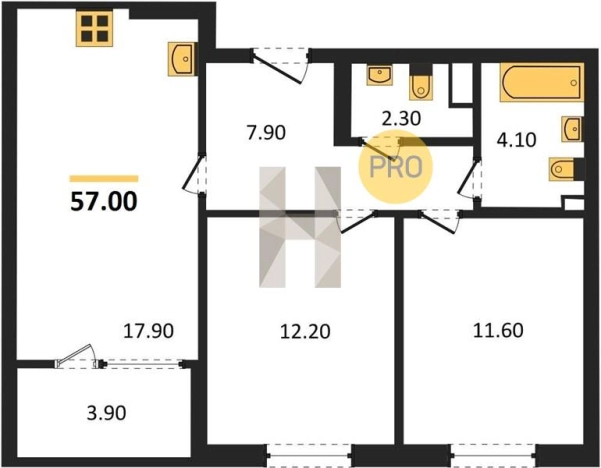 Купить двухкомнатную квартиру в новостройках в ЖК А14 в Ижевске. Вариант № 64652, 0, площадь -  квм, цена 4137000 рублей