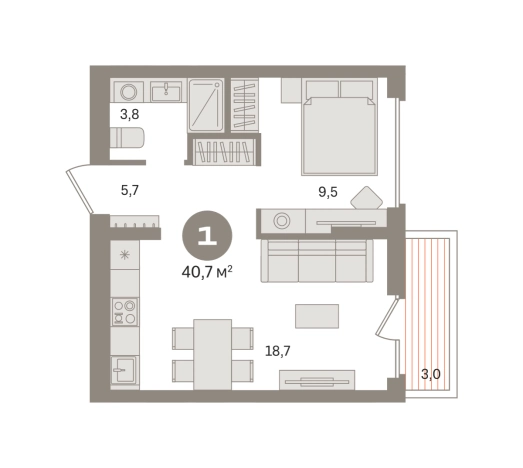 . Вариант № 8529925, 0, площадь - 40.73 квм, цена 7370000 рублей