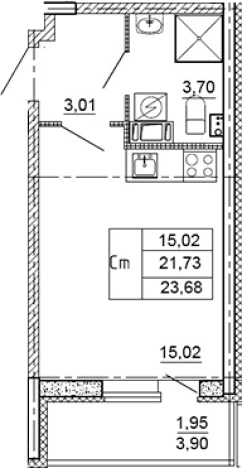 . Вариант № 7603466, 0, площадь - 21.73 квм, цена 3715400 рублей