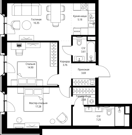 . Вариант № 162168, 0, площадь - 74.7 квм, цена 52304940 рублей