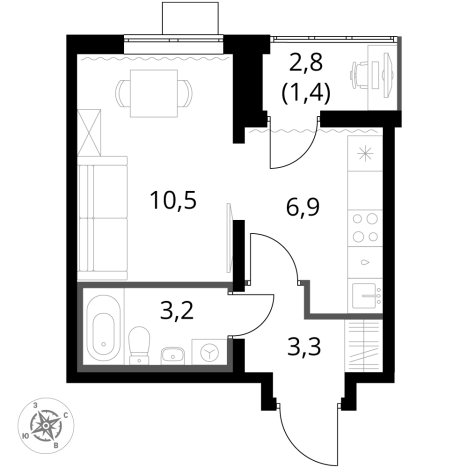 Купить однокомнатную квартиру в ЖК 1-й Южный в Видном. Вариант № 10429797, 0, площадь -  квм, цена 8384420 рублей