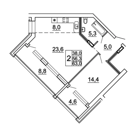 Купить двухкомнатную квартиру в районе Советский в Владивостоке. Вариант № 9416634, 0, площадь -  квм, цена 11395950 рублей
