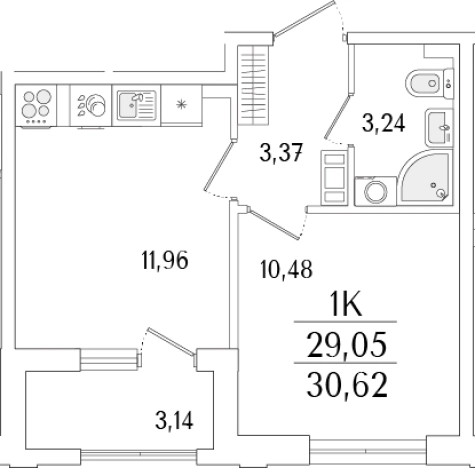 . Вариант № 6258677, 0, площадь - 29.05 квм, цена 11647484 рублей