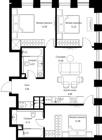 Купить трехкомнатную квартиру на вторичке в ЖК City Bay в Москве. Вариант № 8385527, 0, площадь -  квм, цена 33970855 рублей