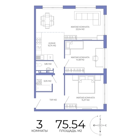 Купить трехкомнатную квартиру на вторичке в ЖК Жилой комплекс "Лугометрия" в Пензе. Вариант № 127893, 0, площадь -  квм, цена 6420900 рублей