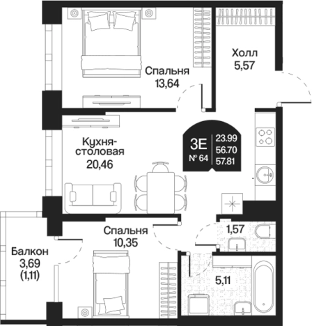 Купить трехкомнатную квартиру в ЖК Охтинские высоты в Ленинградской области. Вариант № 7261223, 0, площадь -  квм, цена 13008198 рублей