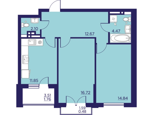 Купить двухкомнатную квартиру в ЖК Городские Сады в Воронеже. Вариант № 102905, 0, площадь -  квм, цена 9597231 рублей