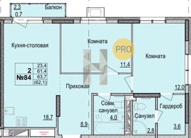 Купить двухкомнатную квартиру в ЖК Утро на Репина в Ижевске. Вариант № 66184, 0, площадь -  квм, цена 5182000 рублей