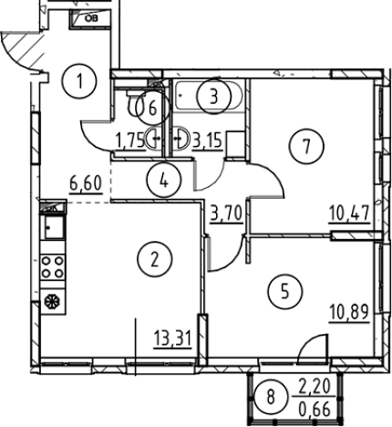 Купить двухкомнатную квартиру у метро Пролетарская в Ленинградской области. Вариант № 6897756, 0, площадь -  квм, цена 9389181 рублей
