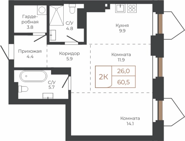 Купить двухкомнатную квартиру в ЖК Барнаул в Барнауле. Вариант № 6841524, 0, площадь -  квм, цена 15064968 рублей