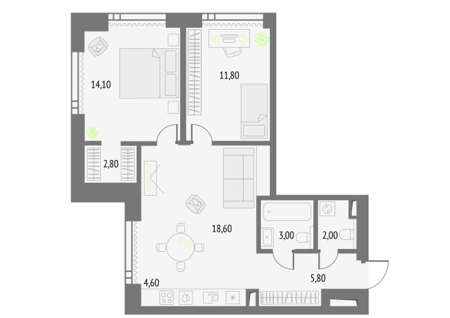 . Вариант № 151226, 0, площадь - 64.5 квм, цена 42960909 рублей