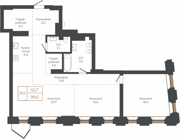 . Вариант № 6841138, 0, площадь - 99.4 квм, цена 26110392 рублей