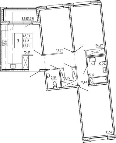 Купить трехкомнатную квартиру на улице 7-я линия Васильевского острова в Санкт-Петербурге. Вариант № 7598384, 0, площадь -  квм, цена 30046924 рублей