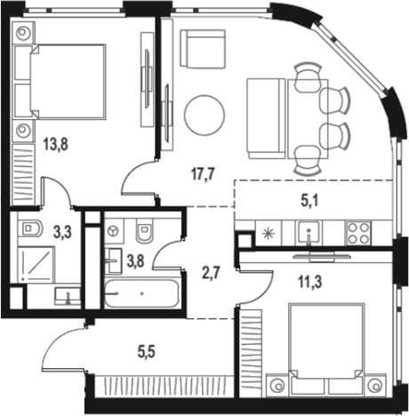 Купить трехкомнатную квартиру в ЖК Level Нижегородская в Москве. Вариант № 205947, 0, площадь -  квм, цена 23172282 рублей
