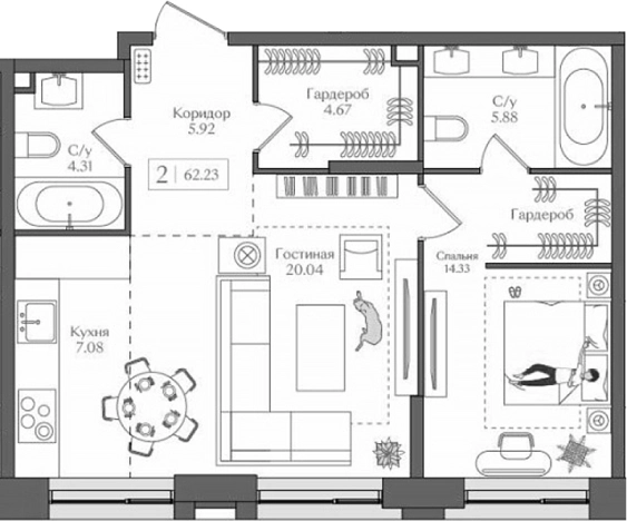 . Вариант № 3567652, 0, площадь - 62.23 квм, цена 27949389 рублей