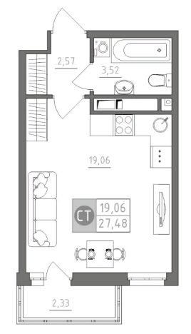 Купить Студию в Тульской области. Вариант № 71840, 0, площадь -  квм, цена 3104416 рублей