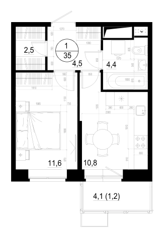 Купить однокомнатную квартиру в Одинцове. Вариант № 127948, 0, площадь -  квм, цена 9683000 рублей