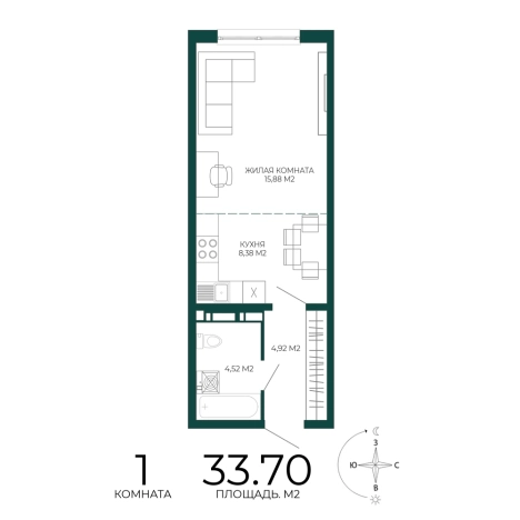 Купить однокомнатную квартиру в Микрорайоне Пенза-2, Железнодорожный район в Пензе. Вариант № 5388826, 0, площадь -  квм, цена 3100400 рублей