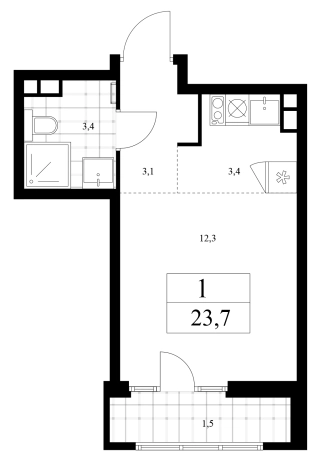. Вариант № 91004, 0, площадь - 22.2 квм, цена 7596471 рублей