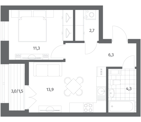 Купить однокомнатную квартиру в Ленинградской области. Вариант № 5258659, 0, площадь -  квм, цена 7435000 рублей