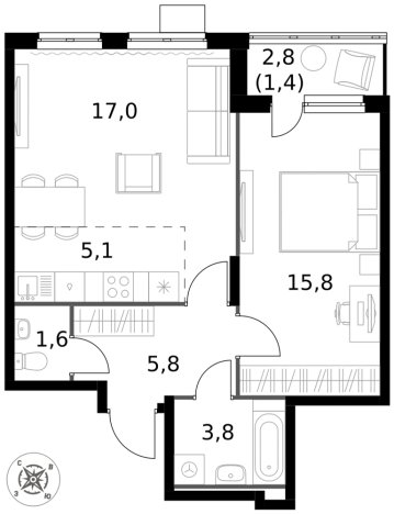 Купить двухкомнатную квартиру у метро Домодедовская в Видном. Вариант № 9953323, 0, площадь -  квм, цена 13705700 рублей
