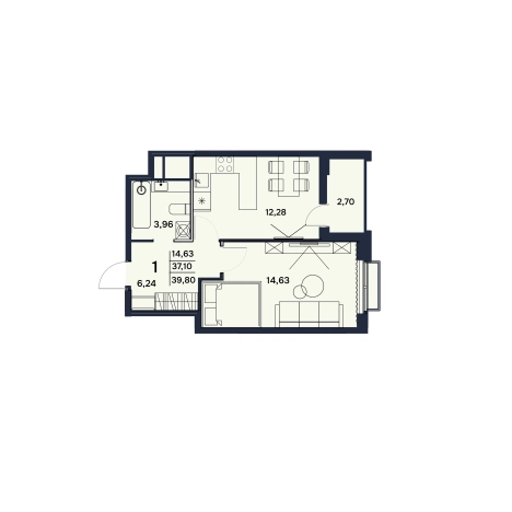 . Вариант № 117803, 0, площадь - 39.8 квм, цена 4019800 рублей