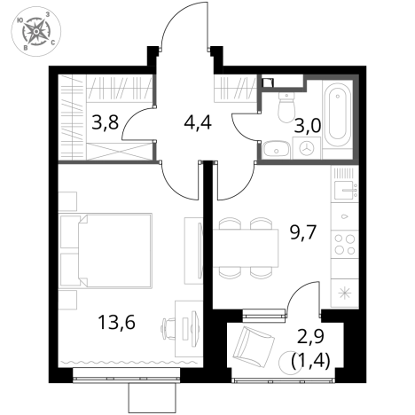 Купить однокомнатную квартиру у метро Битца в Видном. Вариант № 9949627, 0, площадь -  квм, цена 12123430 рублей