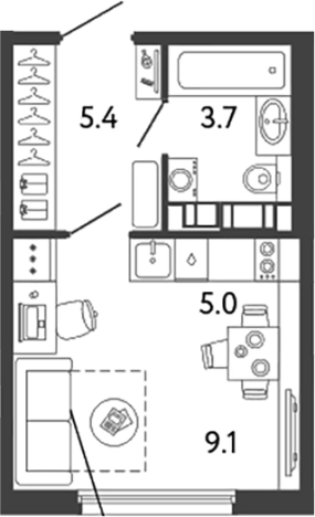 Купить Студию у метро Улица Дыбенко в Санкт-Петербурге. Вариант № 6251720, 0, площадь -  квм, цена 7908805 рублей