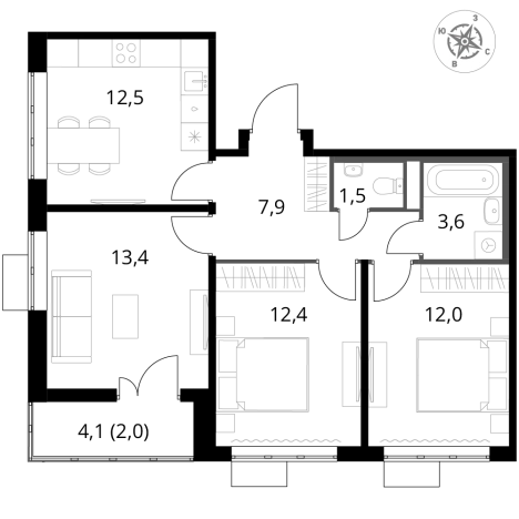 Купить трехкомнатную квартиру у метро Домодедовская в Видном. Вариант № 9905581, 0, площадь -  квм, цена 17996680 рублей