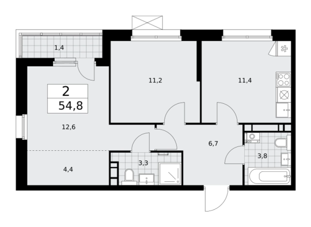 . Вариант № 9265942, 0, площадь - 54.8 квм, цена 21760532 рублей