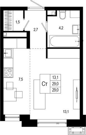 Купить Студию в Микрорайоне Климовск, Подольск в Подольске. Вариант № 120229, 0, площадь -  квм, цена 7110721 рублей