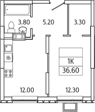 . Вариант № 128724, 0, площадь - 36.6 квм, цена 7034425 рублей