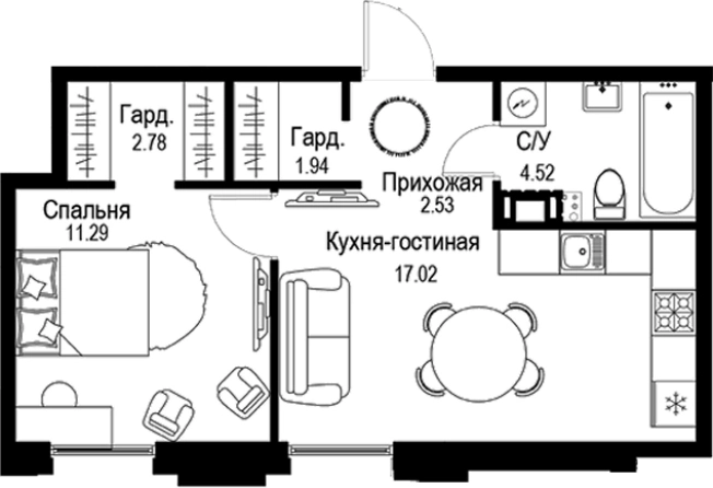 . Вариант № 8342389, 0, площадь - 40.08 квм, цена 21242400 рублей