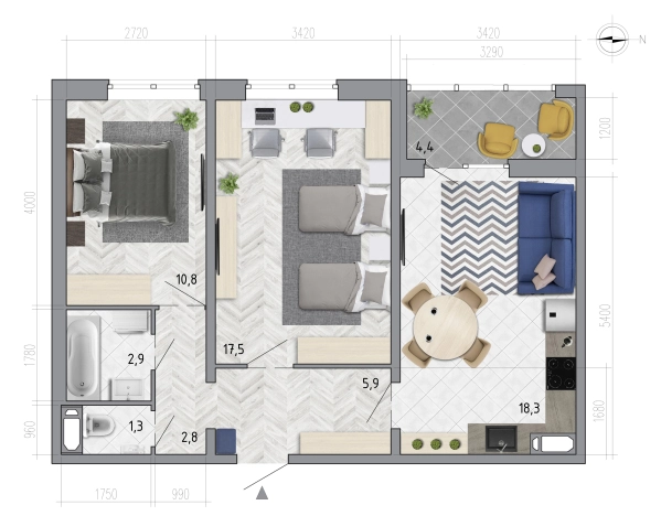 Купить двухкомнатную квартиру в ЖК Новый микрорайон Боровое в Воронеже. Вариант № 1042872, 0, площадь -  квм, цена 6399702 рублей