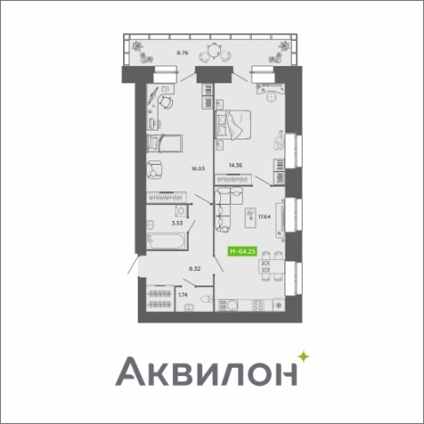 . Вариант № 40537, 0, площадь - 64.25 квм, цена 11515892 рублей