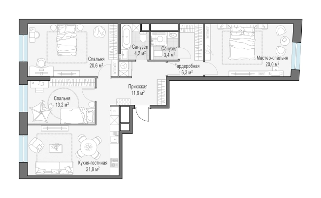Купить трехкомнатную квартиру в районе Можайский в Москве. Вариант № 62955, 0, площадь -  квм, цена 37790000 рублей
