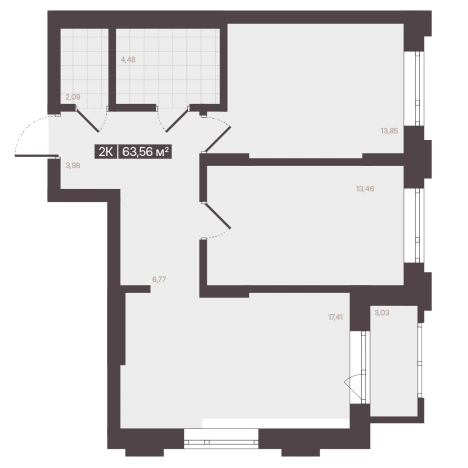 . Вариант № 171002, 1, площадь - 63.56 квм, цена 9744893 рублей