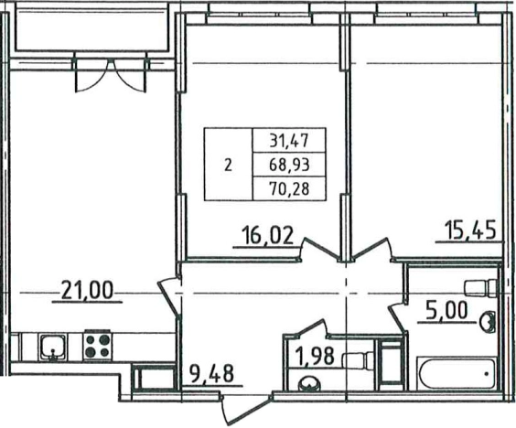 . Вариант № 6473494, 0, площадь - 68.95 квм, цена 16169000 рублей
