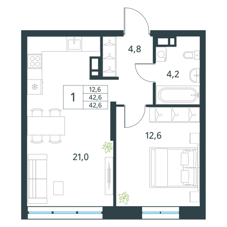 Купить однокомнатную квартиру в ЖК мкр. Хороший в Чите. Вариант № 151959, 0, площадь -  квм, цена 8051400 рублей