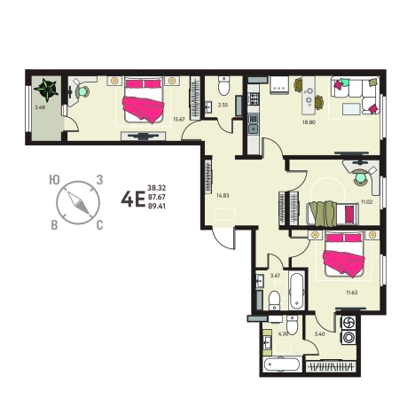 Купить квартиру в ЖК Зеленый Квартал Бабяково в Воронежской области. Вариант № 155300, 0, площадь -  квм, цена 8538655 рублей