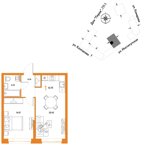 . Вариант № 10440531, 0, площадь - 42.7 квм, цена 16160000 рублей