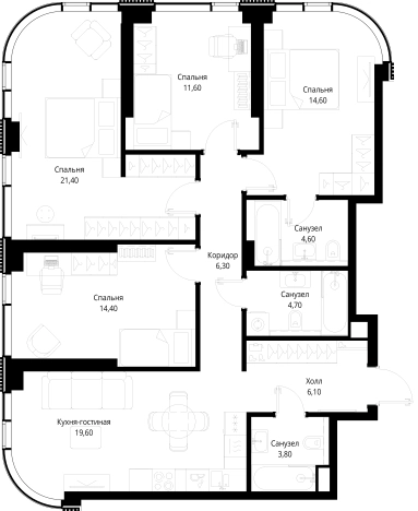 Купить четырехкомнатную квартиру в ЖК Cityzen в Москве. Вариант № 140245, 0, площадь -  квм, цена 43032780 рублей
