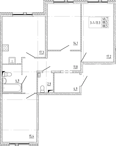 Купить трехкомнатную квартиру в новостройках у метро Садовая в Санкт-Петербурге. Вариант № 75606, 0, площадь -  квм, цена 17209106 рублей