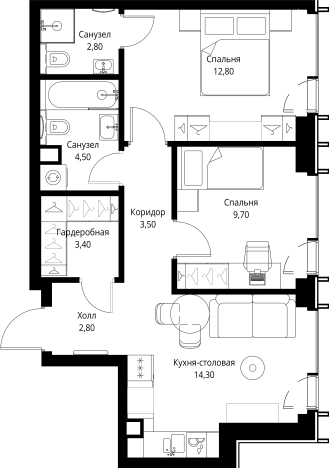 Купить двухкомнатную квартиру на улице Верейская в Москве. Вариант № 10380584, 0, площадь - квм, цена 33571200 рублей