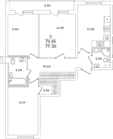 Купить трехкомнатную квартиру в районе исторический  Сосновая Поляна в Санкт-Петербурге. Вариант № 6712928, 0, площадь -  квм, цена 24881932 рублей