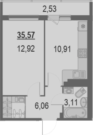 . Вариант № 65809, 0, площадь - 33.04 квм, цена 6900580 рублей