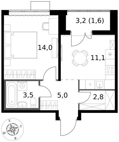 Купить однокомнатную квартиру в ЖК 1-й Южный в Московской области. Вариант № 9807358, 0, площадь -  квм, цена 13174600 рублей
