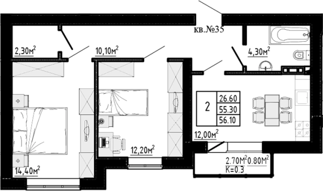 Купить двухкомнатную квартиру в Коммунаре. Вариант № 9325277, 0, площадь -  квм, цена 7854000 рублей