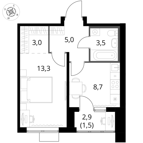 Купить однокомнатную квартиру в новостройках в Видном. Вариант № 9905637, 0, площадь -  квм, цена 12432000 рублей