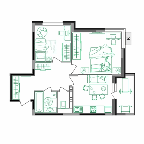 . Вариант № 2731689, 2, площадь - 58.8 квм, цена 6097560 рублей